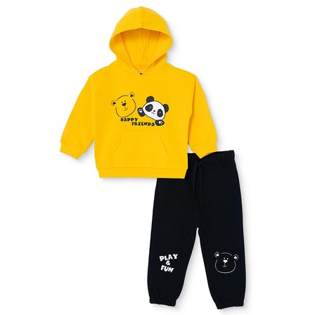 HelloBaby Erkek Bebek Eşofman Takımı Ayı Baskılı Kapüşonlu Long Sleeve Lastikli
