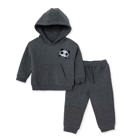 HelloBaby Erkek Bebek Eşofman Takımı Ayı Baskılı Kapüşonlu Long Sleeve Lastikli