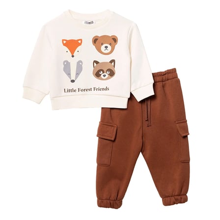 HelloBaby Erkek Bebek Eşofman Takımı Hayvan Baskılı Bisiklet Yaka Long Sleeve Lastikli