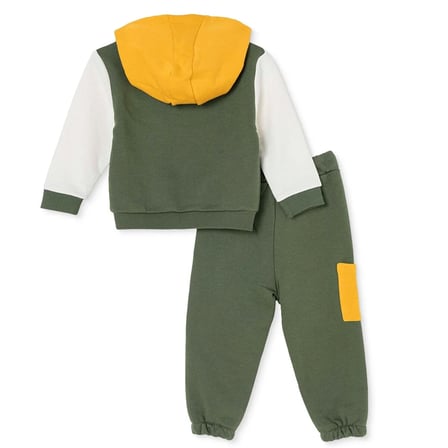 HelloBaby Erkek Bebek Eşofman Takımı Slogan Baskılı Bağcıklı Kapüşonlu Long Sleeve Lastikli