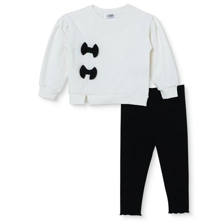 HelloBaby Kız Bebek Bluz-Tayt Fiyonk Baskılı Bisiklet Yaka Long Sleeve Reçme