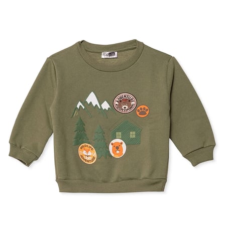 HelloBaby Erkek Bebek Sweatshirt Kamp Baskılı Bisiklet Yaka Long Sleeve