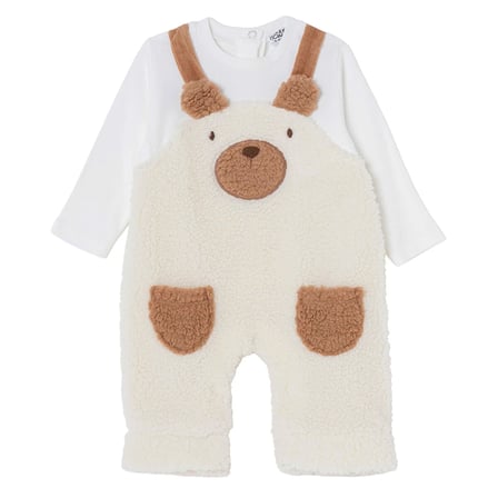 HelloBaby Erkek Bebek Salopet-Sweatshirt Ayı Baskılı Düğmeli Bisiklet Yaka Long Sleeve Patiksiz