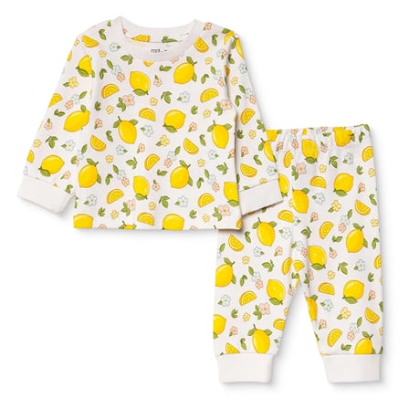 HelloBaby Kız Bebek Pijama Takımı Meyve Baskılı Çıtçıtlı Bisiklet Yaka Long Sleeve Ribanalı