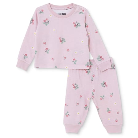 HelloBaby Kız Bebek Pijama Takımı Çiçek Baskılı Çıtçıtlı Bisiklet Yaka Long Sleeve Ribanalı