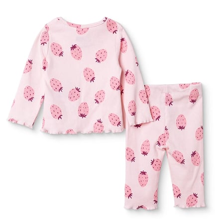 HelloBaby Kız Bebek Pijama Takımı Çilek Baskılı Çıtçıtlı Bisiklet Yaka Long Sleeve Reçme