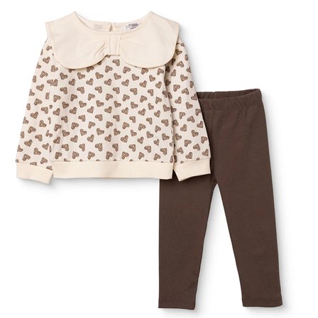 HelloBaby Kız Bebek Bluz-Tayt Kalp Baskılı Modelli Yaka Long Sleeve Reçme