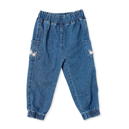 HelloBaby Kız Bebek Denim Pantolon Çiçek Baskılı Lastikli