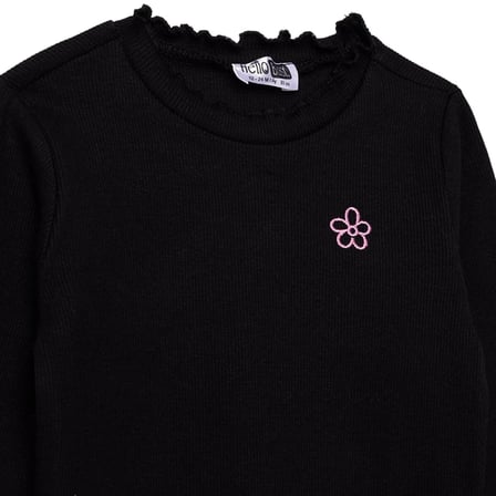 HelloBaby Kız Bebek Tişört Çiçek Baskılı Bisiklet Yaka Long Sleeve