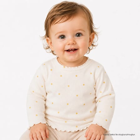 HelloBaby Kız Bebek Tişört Puantiye Baskılı Bisiklet Yaka Long Sleeve