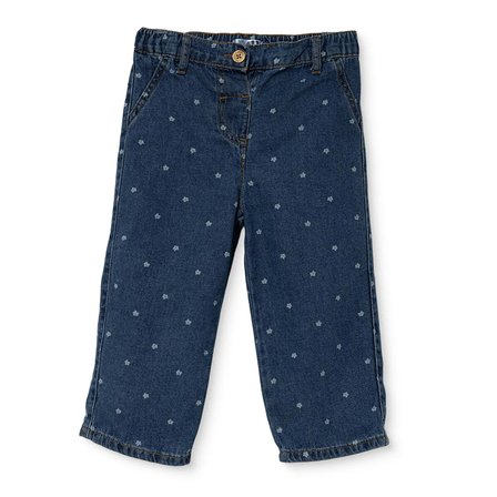 HelloBaby Kız Bebek Denim Pantolon Çiçek Baskılı Düğmeli Reçme