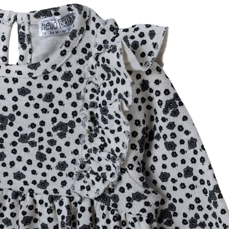 HelloBaby Kız Bebek Elbise Çiçek Baskılı Bisiklet Yaka Long Sleeve