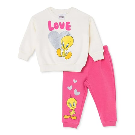 Looney Tunes Kız Bebek Lisans Eşofman Takımı Lisans Baskılı Bisiklet Yaka Long Sleeve Ribanalı