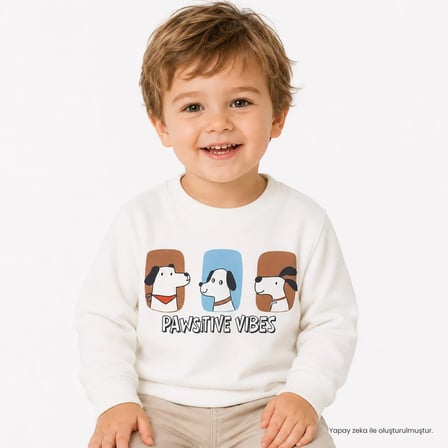 HelloBaby Erkek Bebek Sweatshirt Hayvan Baskılı Bisiklet Yaka Uzun Kollu