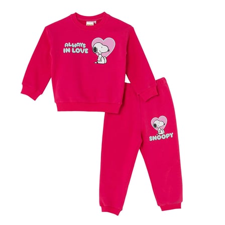 Snoopy - PEANUTS Kız Bebek Lisans Eşofman Takımı Lisans Baskılı Bisiklet Yaka Long Sleeve Ribanalı