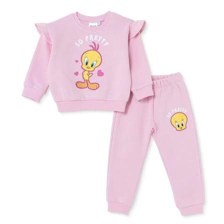 Looney Tunes Kız Bebek Lisans Eşofman Takımı Lisans Baskılı Bisiklet Yaka Long Sleeve Ribanalı
