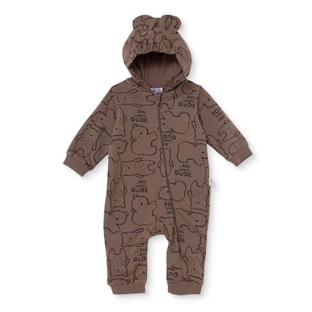 Bebetto Erkek Bebek Tulum Hayvan Baskılı Fermuarlı Kapüşonlu Long Sleeve Patiksiz