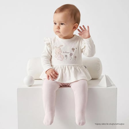 Bebetto Kız Bebek Sweatshirt-Alt Çiçek Baskılı Bisiklet Yaka Long Sleeve Patiksiz