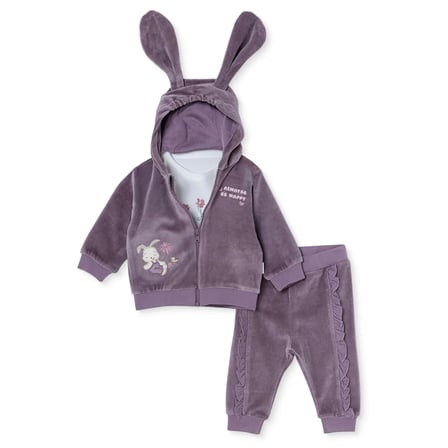 Bebetto Kız Bebek Sweatshirt-Hırka-Alt Tavşan Baskılı Fermuarlı Kapüşonlu Long Sleeve Patiksiz