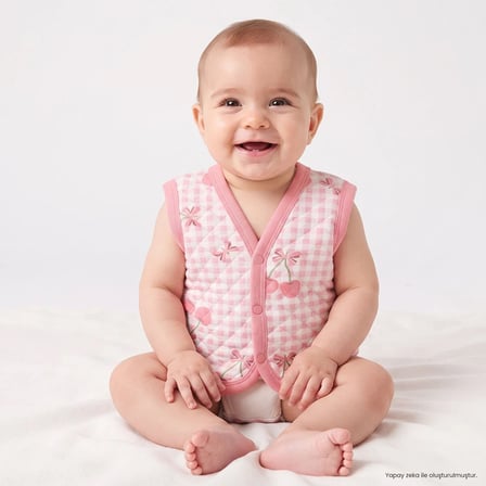 HelloBaby Kız Bebek Kapitone Yelek Meyve Baskılı Çıtçıtlı V Yaka Sleeveless