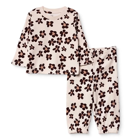 HelloBaby Kız Bebek Pijama Takımı Çiçek Baskılı Çıtçıtlı Bisiklet Yaka Long Sleeve Ribanalı