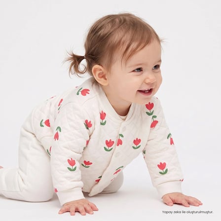 HelloBaby Kız Bebek Kapitone Hırka Çiçek Baskılı Çıtçıtlı Bisiklet Yaka Long Sleeve
