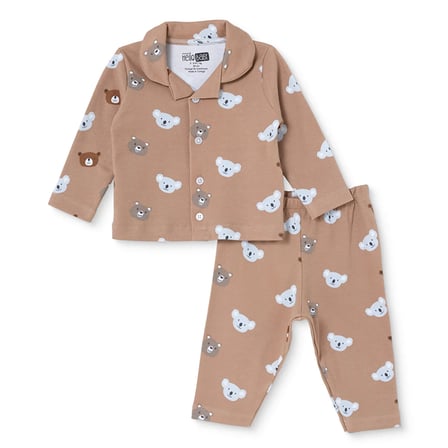 HelloBaby Erkek Bebek Pijama Takımı Hayvan Baskılı Düğmeli Gömlek Yaka Long Sleeve Reçme