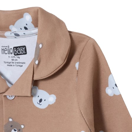 HelloBaby Erkek Bebek Pijama Takımı Hayvan Baskılı Düğmeli Gömlek Yaka Long Sleeve Reçme