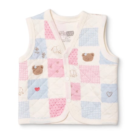 HelloBaby Kız Bebek Kapitone Yelek Ayı Baskılı Çıtçıtlı V Yaka Sleeveless
