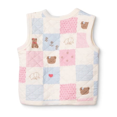 HelloBaby Kız Bebek Kapitone Yelek Ayı Baskılı Çıtçıtlı V Yaka Sleeveless