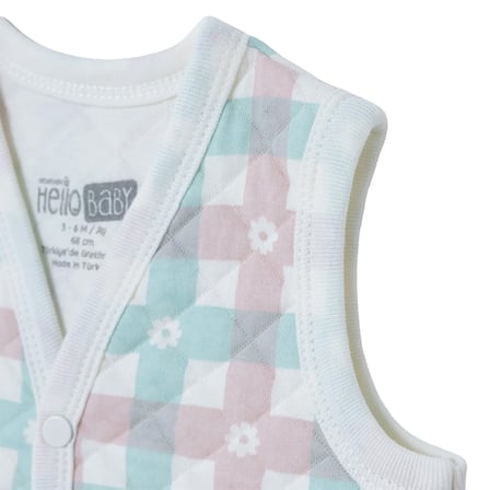 HelloBaby Kız Bebek Kapitone Yelek Ekose Baskılı Çıtçıtlı V Yaka Sleeveless