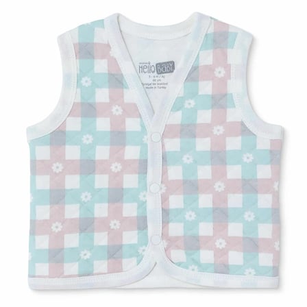 HelloBaby Kız Bebek Kapitone Yelek Ekose Baskılı Çıtçıtlı V Yaka Sleeveless