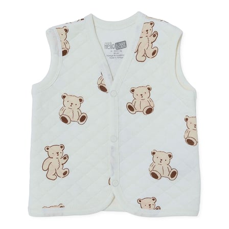 HelloBaby Erkek Bebek Kapitone Yelek Ayı Baskılı Çıtçıtlı V Yaka Sleeveless