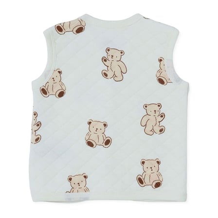 HelloBaby Erkek Bebek Kapitone Yelek Ayı Baskılı Çıtçıtlı V Yaka Sleeveless