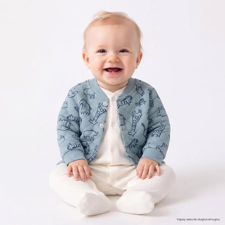 HelloBaby Erkek Bebek Kapitone Hırka Safari Baskılı Çıtçıtlı Bisiklet Yaka Long Sleeve