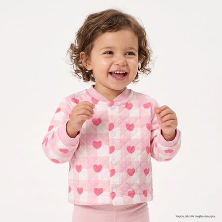 HelloBaby Kız Bebek Kapitone Hırka Ekose Baskılı Çıtçıtlı Bisiklet Yaka Long Sleeve