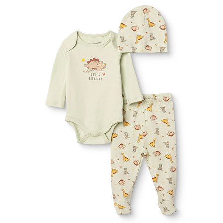 HelloBaby Erkek Bebek Body-Alt-Şapka Dinozor Baskılı Çıtçıtlı Bisiklet Yaka Long Sleeve Patikli