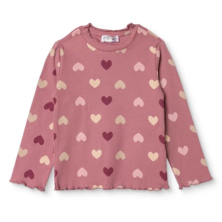 HelloBaby Kız Bebek Tişört Kalp Baskılı Bisiklet Yaka Long Sleeve
