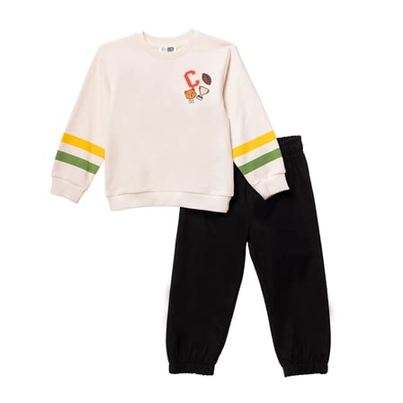 HelloBaby Erkek Bebek Sweatshirt-Pantolon Spor Baskılı Bisiklet Yaka Long Sleeve Lastikli