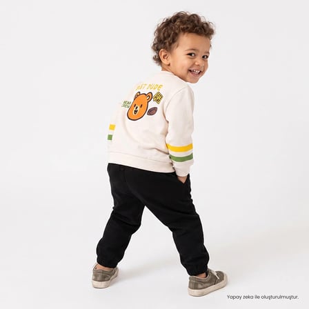 HelloBaby Erkek Bebek Sweatshirt-Pantolon Spor Baskılı Bisiklet Yaka Long Sleeve Lastikli