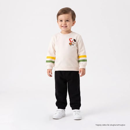 HelloBaby Erkek Bebek Sweatshirt-Pantolon Spor Baskılı Bisiklet Yaka Long Sleeve Lastikli