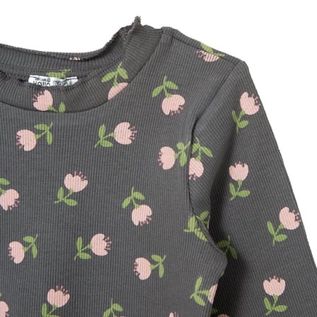 HelloBaby Kız Bebek Tişört Çiçek Baskılı Bisiklet Yaka Long Sleeve