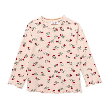HelloBaby Kız Bebek Tişört Çiçek Baskılı Bisiklet Yaka Long Sleeve
