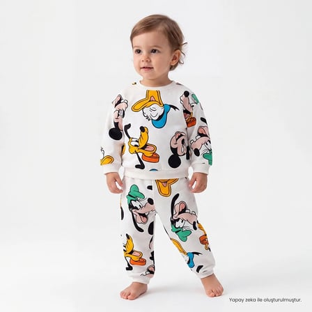 Disney Erkek Bebek Lisans Eşofman Takımı Lisans Baskılı Bisiklet Yaka Long Sleeve Ribanalı