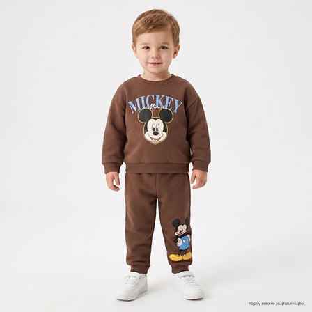 Disney Erkek Bebek Lisans Eşofman Takımı Lisans Baskılı Bisiklet Yaka Long Sleeve Lastikli