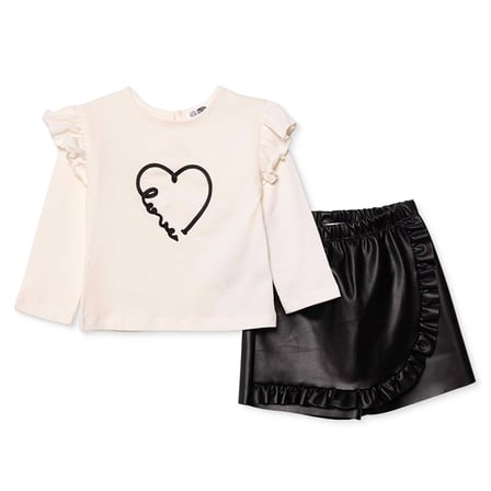 HelloBaby Kız Bebek Bluz-Şort Kalp Baskılı Bisiklet Yaka Long Sleeve Reçme