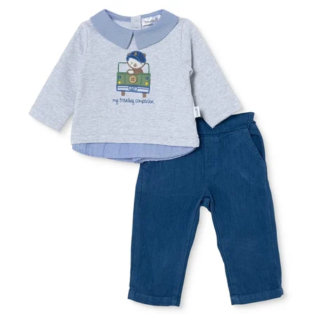 Bebetto Erkek Bebek Sweatshirt-Alt Araba Baskılı Çıtçıtlı Polo Yaka Long Sleeve Patiksiz