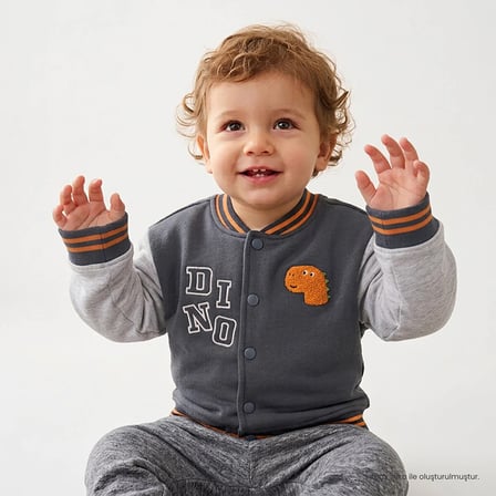 HelloBaby Erkek Bebek Kolej Ceket Dinozor Baskılı Çıtçıtlı V Yaka Long Sleeve