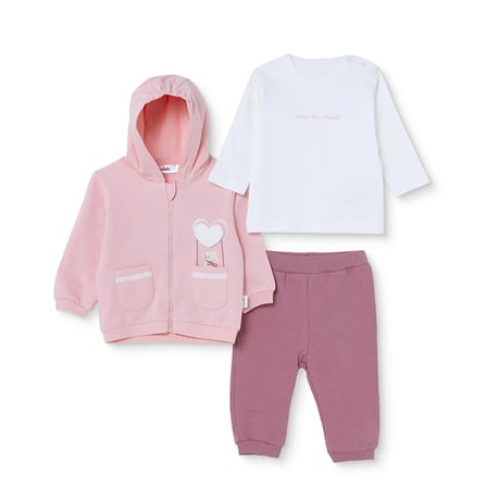 Bebetto Kız Bebek Sweatshirt-Hırka-Alt Kalp Baskılı Fermuarlı Kapüşonlu Long Sleeve Patiksiz