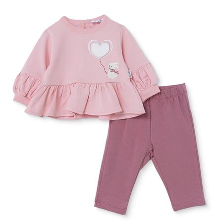 Bebetto Kız Bebek Sweatshirt-Alt Kalp Baskılı Çıtçıtlı Bisiklet Yaka Long Sleeve Patiksiz